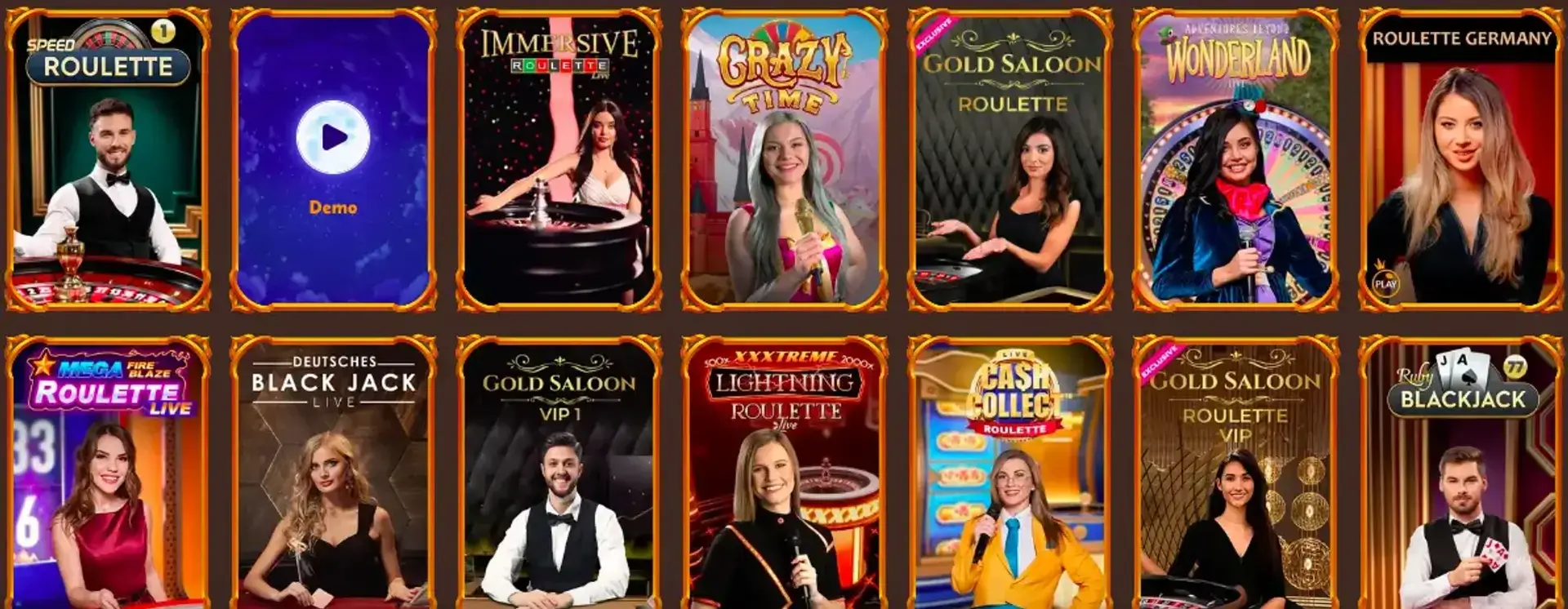 Volledige AbuKing live-casinolobby met tafels en spelshows
